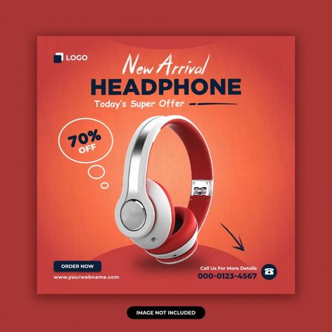 Headphone brand product social media ban... | Premium Psd #Freepik #psd #design #template #social-media #square Poster Design For Product, Product Branding Ideas, Product Design Template, Product Design Flyer, Product Posters Design, Premium Poster Design, Headphones Poster Design, Premium Branding Design, New Poster Design