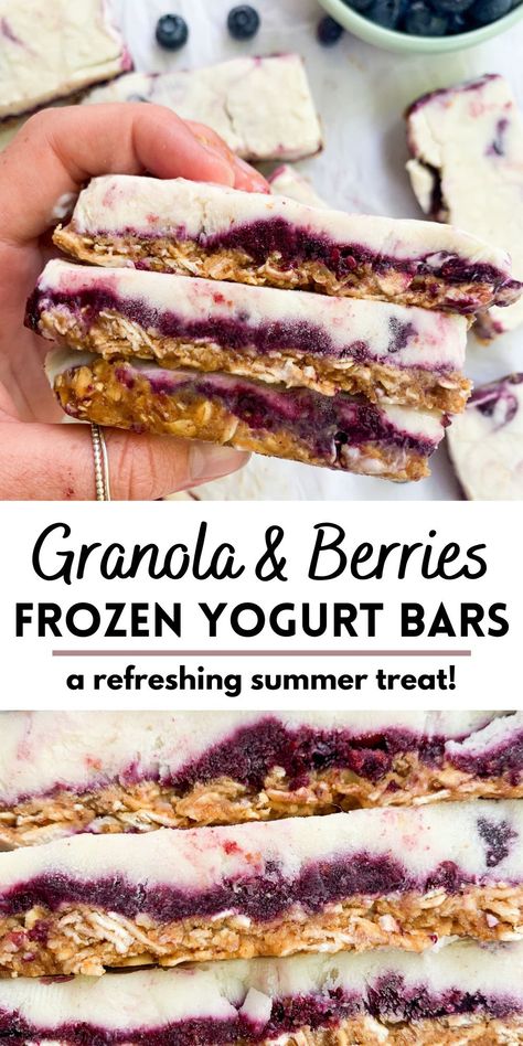 Vegan Frozen Yogurt Bark, Yogurt Dipped Granola Bars, Granola Dessert Recipes, Summer Healthy Desserts, Baked Yogurt Recipe, Frozen Yogurt Bark Recipes, Light Desserts Recipes Healthy, Yogurt Granola Bars, Healthy Yogurt Recipes