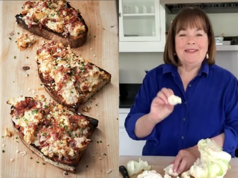 Ina Garden Cauliflower Toast, Cauliflower Toast Ina Garten, Ina Garten Cauliflower Toast, Ina Garden Cheesy Cauliflower Toast, Cauliflower Toast Recipe, Lake House Meals, Cauliflower Toast, Ina Garden, Flexitarian Recipes