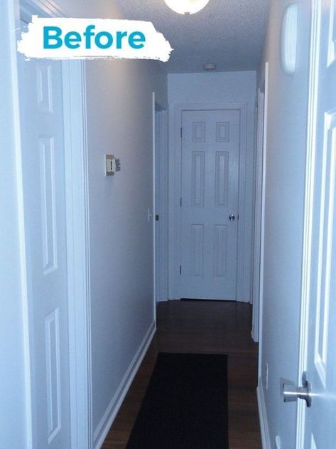 Do THIS to your boring hallway to make it look so much better! - According to this homeowner this is the best way to fill up some empty space. #hallwayideas #hallwaydecor #hallwayideasnarrow Home Makeover On A Budget, Light Fixture Makeover, Diy Coffee Station, Diy Wainscoting, Narrow Hallway Ideas, Narrow Hallway Decorating, Apartment Decorating On A Budget, Wood Wall Art Diy, Dekor Diy