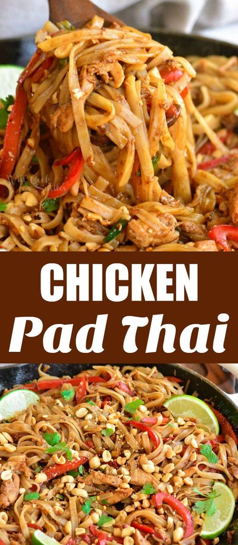 Shrimp Rice Noodles, Noodles Vegetables, Shrimp Rice, Pad Thai Sauce, Chicken Pad Thai, Pad Thai Noodles, Delicious Rice, Thai Sauce, Pad Thai Recipe