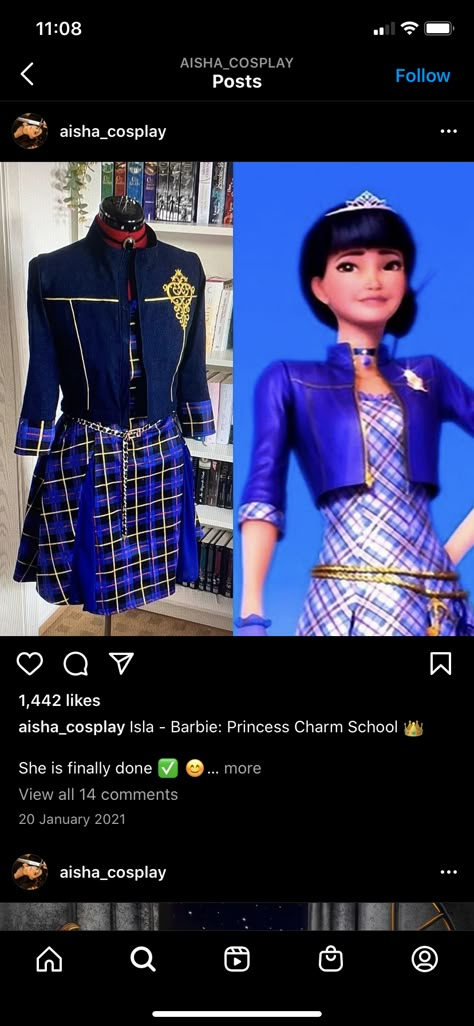 Barbie Princess Charm School Princess Isla, Barbie Princess Charm School Isla, Barbie Cosplay Dress, Princess Charm School Costume, Barbie Princess Charm School Costume, Barbie School Princess, Princess Charm School Uniform, Movie Fashion Outfits, Barbie Cosplay