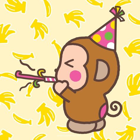 Sanrio | Happy birthday to our banana loving friend, Monkichi! 🎂🍌 | Instagram Monkey Happy Birthday, Sanrio Happy Birthday, Monkichi Sanrio, Hello Kitty Classroom, Birthday Sanrio, Kawaii Banana, Sanrio Birthday, Monkey Character, Happy Birthday Icons