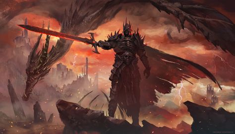 ArtStation - Dragon knight, George Vostrikov Dark Lord Fantasy Art, George Vostrikov, Dragon Knight Art, Dessin Game Of Thrones, Artstation Dragon, Dragon Knight, 다크 판타지, Knight Art, Fantasy Monster