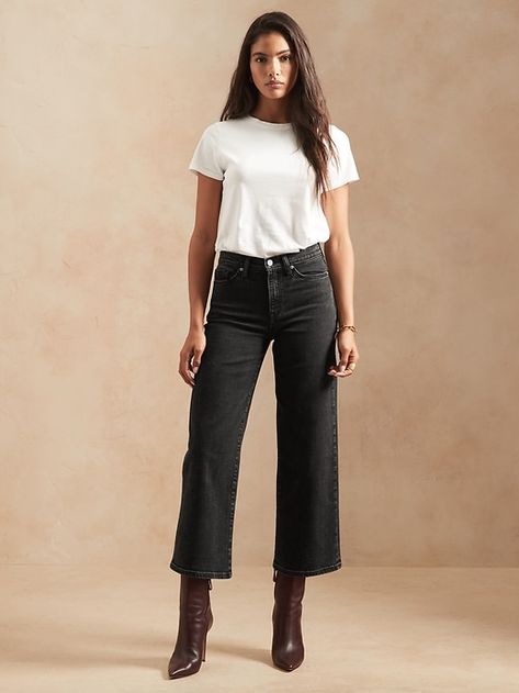 Wide Leg Crop Pants Outfit, Cropped Pants Outfit, Cropped Jeans Outfit, Wide Leg Jeans Outfit, Wide Leg Pants Outfit, Leg Pants Outfit, Black Jeans Outfit, Cropped Wide Leg Jeans, Jeans Outfits