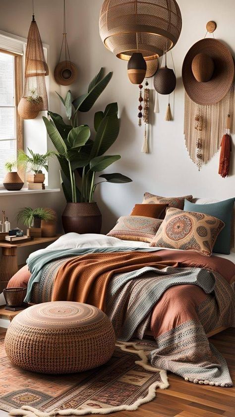 Burnt Orange Bedroom Decor, Small Bedroom Decor Ideas, Decor Ideas Bedroom, Spring Bedroom, Small Bedroom Decor, Bohemian Bedroom Decor, Bedroom Decor Ideas, Style Deco, Spring Home Decor