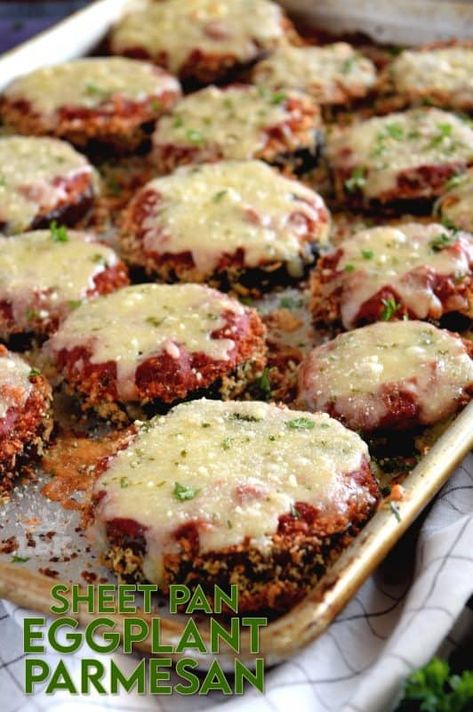 Sheet Pan Eggplant Parmesan, Sheet Pan Eggplant, Gourmet Meatballs, Tomato Eggplant, Meatless Mains, Eggplant Recipes Easy, Eggplant Recipes Parmesan, Eggplant Parm, Pan Cooking