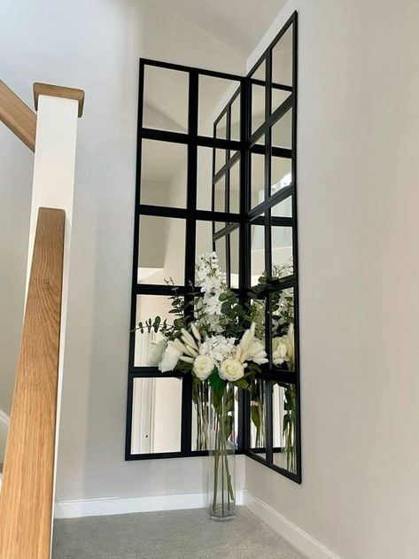 Small Square Mirror Wall Decor, Mirror Stairway Wall, Square Mirror Wall Decor, Square Mirror Wall, Stairway Landing, Stairway Wall, Ikea Mirror, Gym Mirrors, Small Wall Mirrors