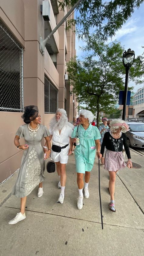 Dress Up Ideas For Women Costumes, Grandma Costume Bachelorette, Old Af Party Theme, Granny Costume Bachelorette, Bingo Night Themes, Old Lady Outfits Ideas Classy, Grannies Night Out Bachelorette, Grannys Night Out Bachelorette, Old Ladies Bachelorette Party