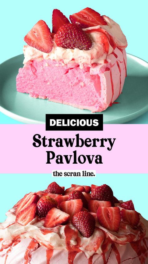 Strawberry Pavlova Recipe, Pavlova Birthday Cake, Pink Pavlova, Pavlova Recipes, Strawberry Coulis, Strawberry Pavlova, Pavlova Dessert, Meringue Desserts, Cream Fresh