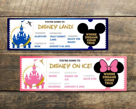 Free Printable Surprise Disney Tickets For Your Family Trip - Just Simply Mom Disney Surprise Ticket, Disney Stock Certificate Printable, Disney On Ice Ticket Printable, Fake Disney Ticket Printable Free, Disney Tickets Printable Free, Disneyland Tickets Printable Free, Tickets Printable Free, Monorail Bar Crawl, Surprise Disney Trip Reveal