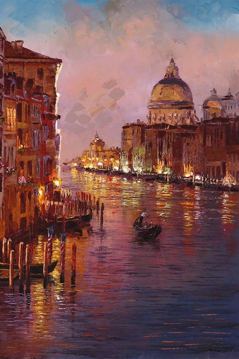 Venice Impressionist Painting, Popular Paintings Artists, Iconic Paintings Art, Venice Art Painting, Paintings Of Venice, Unique Oil Paintings, Majestic Paintings, Painting Inspiration Aesthetic, Landmark Paintings