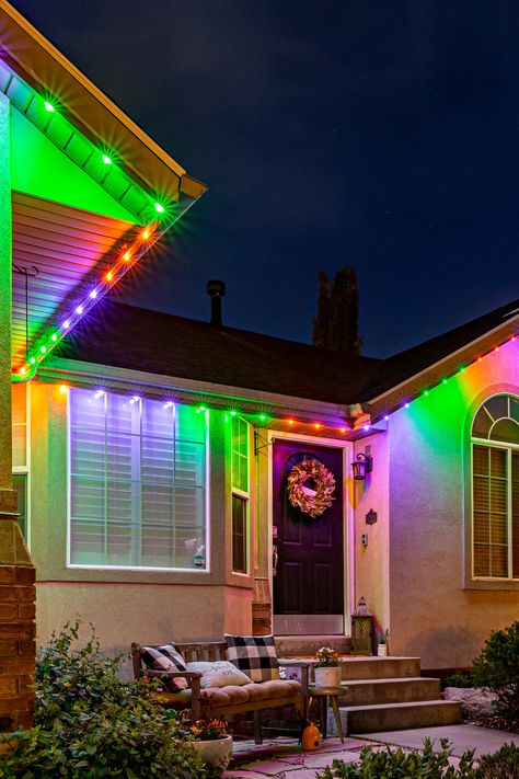 Light up your Halloween with Trimlight's versatile lighting solutions. Create eerie ambiance effortlessly! Programmable Christmas Lights, Permanent Christmas Lights, Soffit Lighting, Trim Lighting, Lighting Pattern, Led Color Changing Lights, Spooktacular Halloween, Outdoor Holidays, Event Lighting