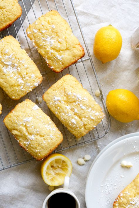 Mini Lemon Loaf Cakes with White Chocolate Chips - Ciao Chow Bambina Mini Lemon Loaf, Mini Loaf Cakes, Mini Loaves, Lemon Loaf Cake, Lemon Cakes, White Chocolate Chip, Lemon Bread, Lemon Loaf, Loaf Cakes