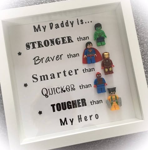 pre order - will not be processed until you stated batch date Handmade Dad Daddy Superhero frame with Superhero figures Any colour background http://www.giftideascorner.com/christmas-gifts-dad/ Lego Frame, Fathers Day Ideas, Folding Origami, Colour Background, Diy Father's Day Gifts, Father's Day Ideas, Father's Day Diy, Dad Day, Christmas Gift For Dad