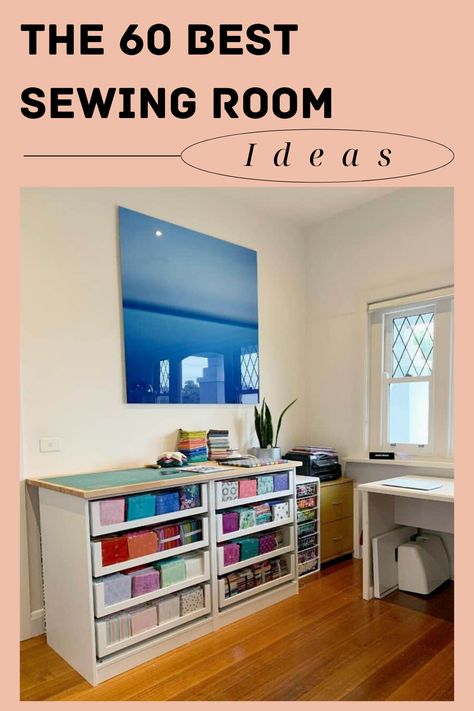 Check out these sewing room ideas and style tips for non-stop inspiration while you work, from wall display examples to storage hacks.😁 Source: @jackiegillies via Instagram #storageroom #sewingroom #sewingroomideas Sewing Room Diy Ideas, Sewing Room Makeover Ideas, Sewing Craft Table Diy, Sewing Room Wallpaper, Pretty Sewing Room, Quilting Storage Ideas, Loft Sewing Room Ideas, Homemade Sewing Table, Sew Room Ideas