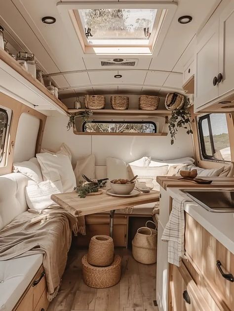 Tiny Camper Interior Layout, Camper Aesthetic Interior, Small Rv Decorating Ideas Rv Interior, Van Decoration Ideas, Small Camper Renovation, Motorhome Interior Ideas, Small Camper Interior Ideas, Camper Van Interior Ideas, Camper Lifestyle