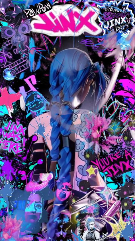 #jinx #arcane #jinxarcane Jinx Arcane Monkey Graffiti, Jinx Clouds, Arcane Jinx Graffiti, Jinx Color Palette, Jinx Aesthetic Wallpaper, Jinx Symbol, Jinx Wallpaper Iphone, Jinx Background, Jinx Arcane Wallpapers