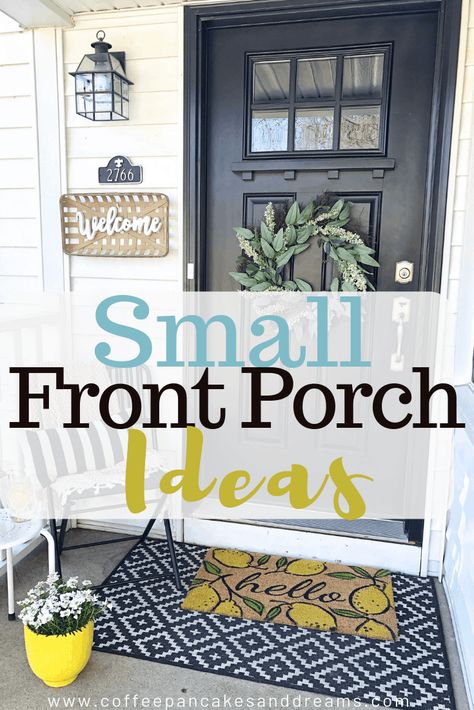 Small front porch decor ideas #frontdoor #farmhouse #lemons #doormats Small Front Porch Decor, Veranda Design, Small Porch Decorating, Small Front Porch Ideas, Front Porch Decor Ideas, Front Porch Makeover, Summer Porch Decor, Small Front Porch, Building A Porch