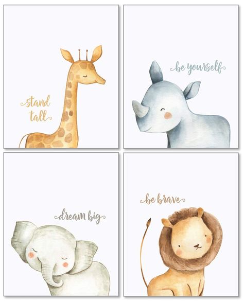 Watercolor Quotes, Baby Animals Nursery, Safari Baby Animals, Bathroom Decorations, Animals Watercolor, Watercolor Quote, Baby Animal Nursery, Animal Wall Art Nursery, Newborn Nursery