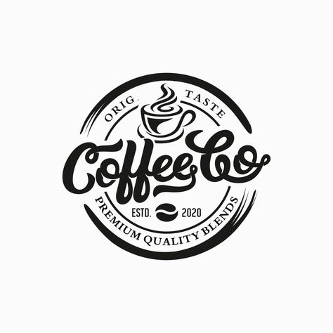 Coffee shop logo design template. Retro coffee emblem. Vector art. Coffee Company Logo Ideas, Coffee Logos Ideas Design, Logo Redesign Ideas, Logo Kopi Coffee Shop, Coffee Logo Design Art, Cafe Logo Design Creative, Coffee Shop Logo Design Ideas, Coffee Logo Design Ideas, Cafe Logo Ideas