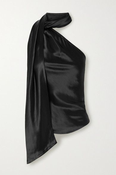 The Range Convertible One-Shoulder Satin Top Drape Top Pattern, Satin Tops, Black One Shoulder Top, Black Silk Top, Liquid Satin, Scarf Neck, Convertible Top, One Shoulder Top, French Girls