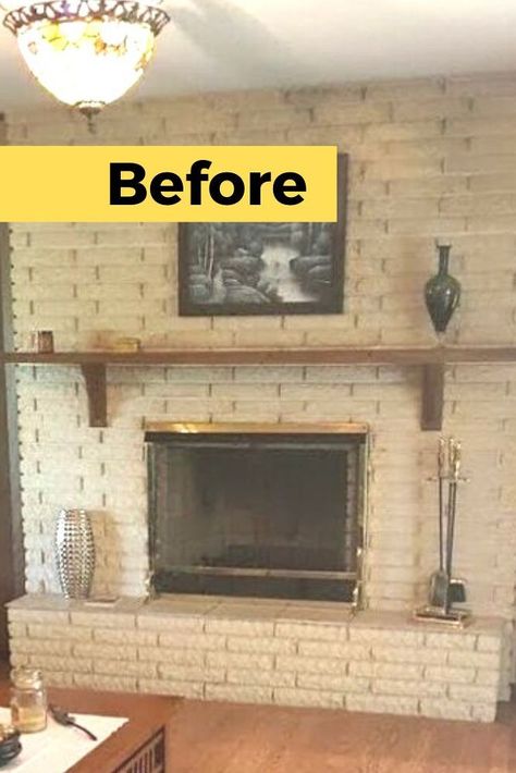 Update Brick Wall Fireplace, Fireplace Makeover Brick Modern, Mantles On Brick Fireplaces, Sitting Room Ideas With Fireplace Modern, Remodeled Brick Fireplace, Fireplace Bricks Ideas, Brick Wall Fireplace Decor, Fireplace Mantel Color Ideas, Modernize A Brick Fireplace