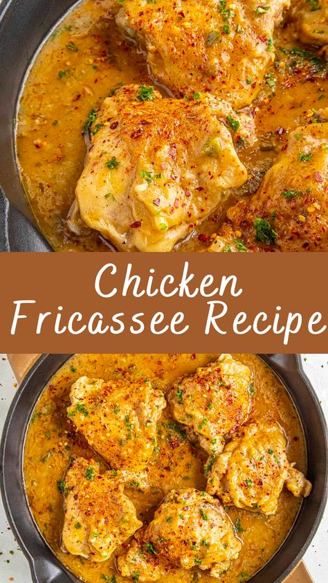 Chicken Fricassee is a classic French dish that combines the tenderness of stewed chicken with the richness of a creamy white sauce. This comforting dish is perfect for family dinners, bringing a touch of elegance and heartiness to the table. Its combination of flavors and textures makes it a favorite in many households. Best French Dishes, British Chicken Recipes, Around The World Food Recipes, Cooks Country Recipes Americas Test Kitchen Dinners, Fancy French Dinner Recipes, Chicken Friccasie, Chicken Frickazee Recipe, Chicken And Baked Potato Meals, Quick Hearty Dinner Recipes