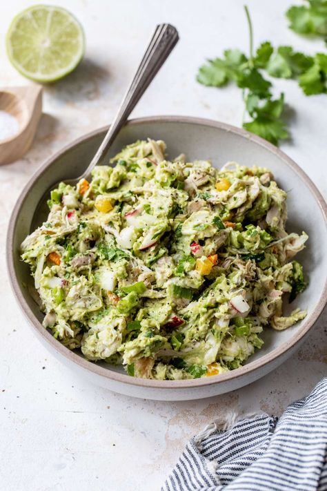 No Dairy Chicken Salad, Chicken Salad Recipe With Avocado, Chicken Guacamole Wrap, Healthy Chicken Salad Recipe With Yogurt, Chicken Salad Aesthetic, Chicken Salad Recipe No Mayo, No Mayo Chicken Salad, Unicorn Kitchen, Chicken Salad Without Mayo