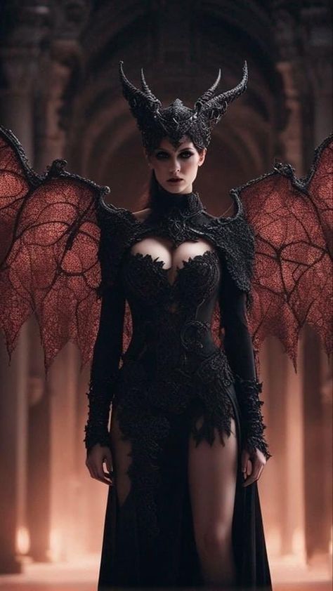 Hel Goddess Cosplay, Demon Queen Costume, Queen Of Hell Costume, Demon Wings Diy, Demons Costume, Dark Goddess Costume, Dark Queen Costume, My Dad The Bounty Hunter, Vampire Costume Aesthetic