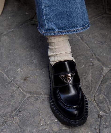 Prada Loafers Outfit, Prada Loafers, Loafers Outfit, Best Shoes For Men, White Socks, Best Running Shoes, Black Loafers, Www Pinterest Com, Dream Shoes