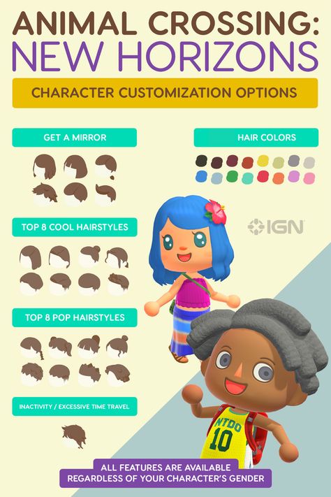 All Hairstyles and Hair Colors Guide - Animal Crossing: New Horizons Wiki Guide - IGN Animal Crossing Hair, Acnh Tips, Matrix Hairstyle, Beyonce Hairstyles, Hairstyles Reference, Braid Hairstyle Ideas, Prom Hair Styles, Hair Color Guide, Beyonce Hair