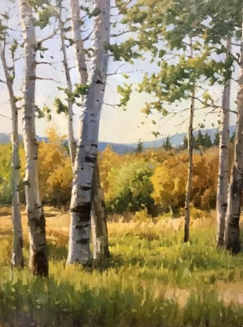 How To Paint Aspen Trees, Fall Aspen Trees, Tree Reference, 자작나무 그림, Aspen Trees Painting, Birch Trees Landscaping, Fall Landscape Painting, Aspen Art, Tree Painting Canvas