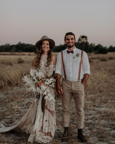 Boho Wedding Outfit Men, Wedding Hats For Bride, Bohemian Groom, Flower Crown Wedding Hair, Rustic Wedding Attire, Cute Couple Wedding, Groom Wedding Outfit, Camp Fires, Crown Wedding Hair