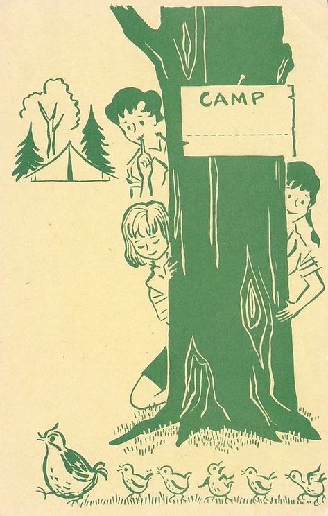 Camp Postcard, Vintage Summer Camp, Camp Poster, Camping Illustration, Summer Camp Aesthetic, Vintage National Geographic, Girl Scout Camp, Girl Scout Camping, Scout Camp