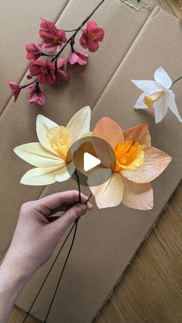 Crepepaperflower Diy, Crepe Flowers Diy, Paper Flower Garland Diy, Rory Birthday, Paper Daffodils, Crepe Paper Art, Giant Paper Flower Tutorial, Ideas Casamiento, Crepe Paper Flowers Tutorial