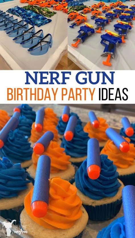 The Ultimate Nerf Gun Birthday Party with invitation, activities and games, cakes ideas and party favors!! A simple party theme that will be so fun for everyone involved. Nerf Party Ideas, Nerf Birthday Party, 7th Birthday Party Ideas, Nerf Party, 5th Birthday Party Ideas, Boy Birthday Party Themes, 9th Birthday Parties, Birthday Party Activities, Boys Birthday Party