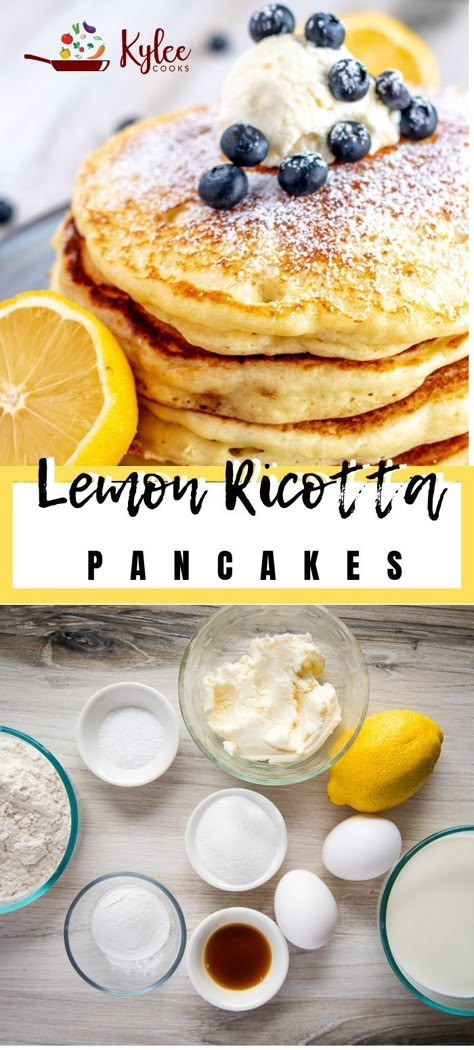 Easy Lemon Ricotta Pancakes, Ricotta Lemon Pancakes, Pancakes With Ricotta Cheese, Breakfast Ricotta, Breakfast Ricotta Recipes, Ricotta Brunch Recipes, Fluffy Ricotta Pancakes Recipe, Gourmet Pancakes Recipes, Breakfast Ideas Videos With Eggs