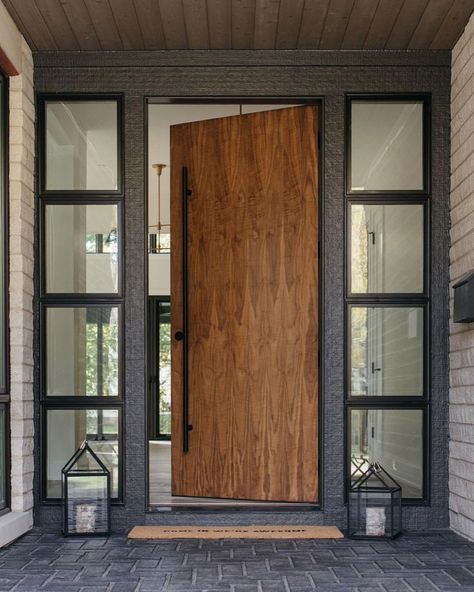 Front Door With Side Lights, Exterior Door Designs, Elizabeth Scott, House Main Door, Modern Entrance Door, House Main Door Design, Dumaguete, Wooden Main Door, Wooden Main Door Design