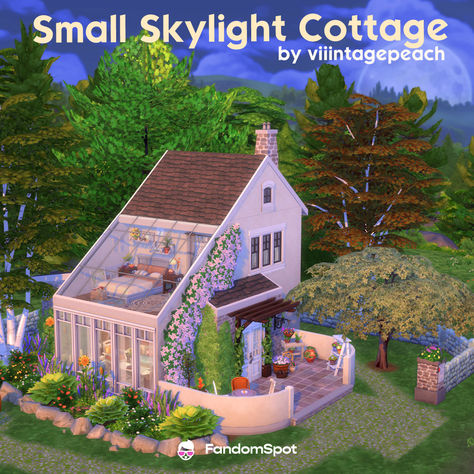 Simple Sims House Layout, Sims Skylight, Micro Sims 4 House, Sims Roofing Ideas, Sims 4 Tiny House Inspiration, Sims 4 Houses Tray, Sims 4 Cottage House No Cc, Caryn And Connie Sims 4, Sims 4 Tiny Home Layout