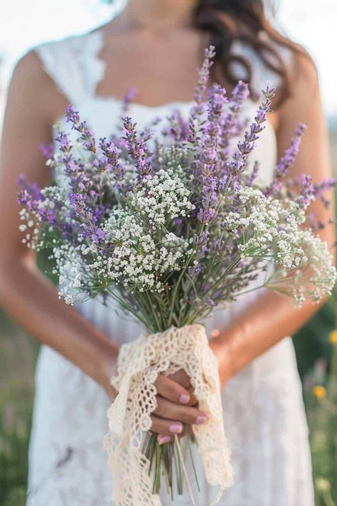 Sage And Lavender Bouquet, Lavender And Baby Breath Bouquet, Lavender Wedding Florals, Lilac Bouquet Wedding, Lavender Flower Arrangements, Green And Lavender Wedding, Lilac And Lavender Wedding, Lavender Bridesmaid Bouquet, Lavender And Sage Wedding