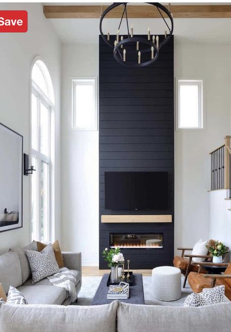 Living Room Black Fireplace, Black Fireplace Wall, Black Fireplace Surround, Black Brick Fireplace, Beige Wall Colors, Fireplace Accent Walls, Tall Fireplace, Fireplace Tile Surround, Black Fireplace