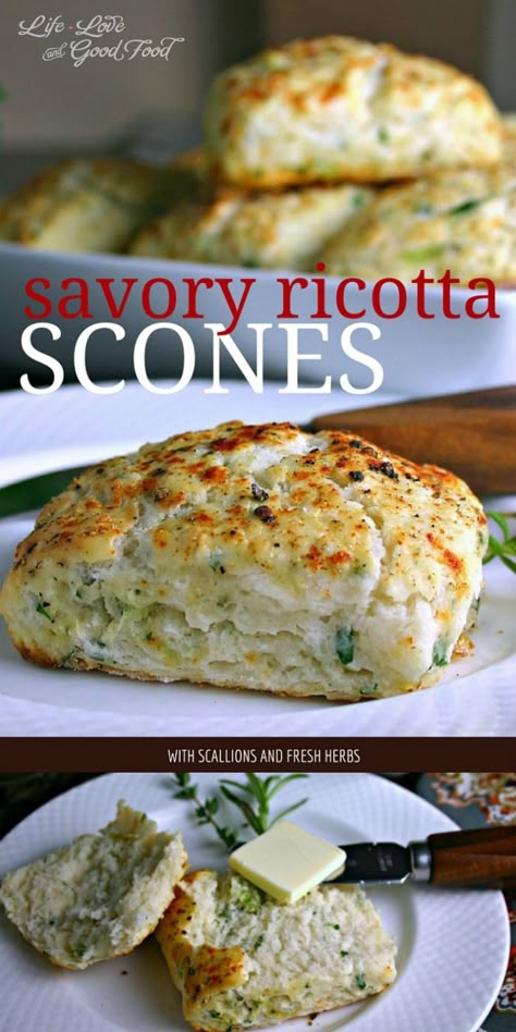 Savory Ricotta Scones | Life, Love, and Good Food #recipe #bread #breakfast Ricotta Scones, Tortellini Pesto, Pembuat Roti, Savory Scones, Cloud Bread, Bread Breakfast, Savoury Baking, Think Food, Scone Recipe