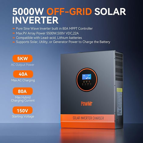 Solar Inverter 5000W 48V Off Grid Inverter 120VAC Pure Sine Wave Inverter Charger 48v Solar Inverter with MPPT Charger 5000W All-in-one Inverter for Home, RV, Truck, Off-Grid,Lead-Acid/Lithium Solar Energy Design, Off Grid Power, Solar Design, Solar Companies, Rv Truck, Off Grid Solar, Solar Panel Kits, Solar Inverter, Energy Companies