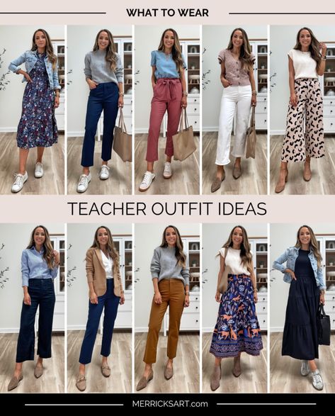 Mix and Match Teacher Outfit Ideas - Merrick's Art Teacher Appropriate Outfits, School Teacher Outfit, Casual Teacher Outfits, Teacher Outfit Ideas, Art Teacher Outfits, About Teacher, Teacher Attire, Cute Teacher Outfits, Teacher Outfits Elementary