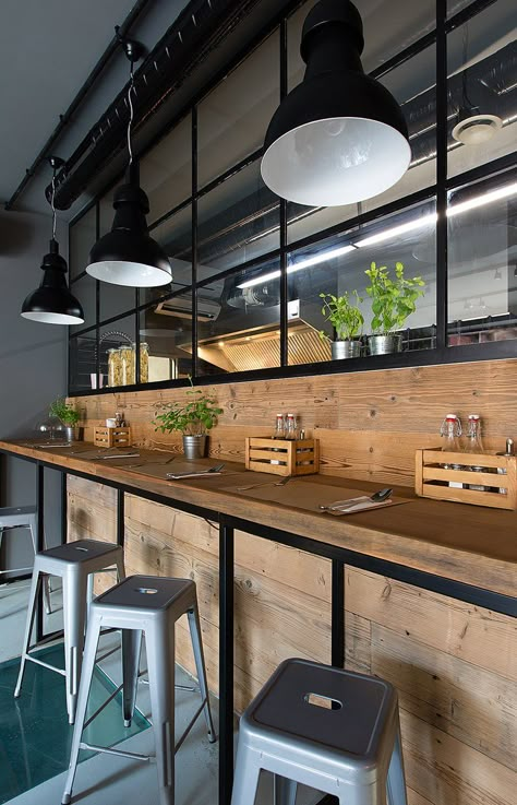 Bistro 11, Cracovia, 2014 - Superpozycja Architekci Window Restaurant, Cafe Industrial, Bistro Design, Industrial Cafe, Kursi Bar, Coffee Shops Interior, Cafe Bistro, Bakery Design, Cafe Ideas