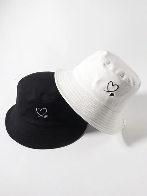 Free Returns ✓ Free Shipping On Orders $49+ ✓. 2pcs Couple Heart Embroidery Bucket Hat- Hats at SHEIN.