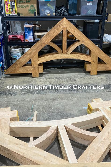 Timber Frame Gable, Hammer Beam Truss, Outdoor Beams Porches, Timber Frame Trusses, How To Build A Portico, Timber Frame Front Entry, Timber Frame Entryway Front Porches, Decorative Trusses Exterior, Double Gable Front Porch