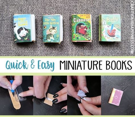 Tiny Book Covers To Print, Rh Books, Bookshelf Diorama, Diy Tiny Books, Peony Tutorial, Book Ornaments, Mini Books Diy, Sticks Diy, Book Ornament