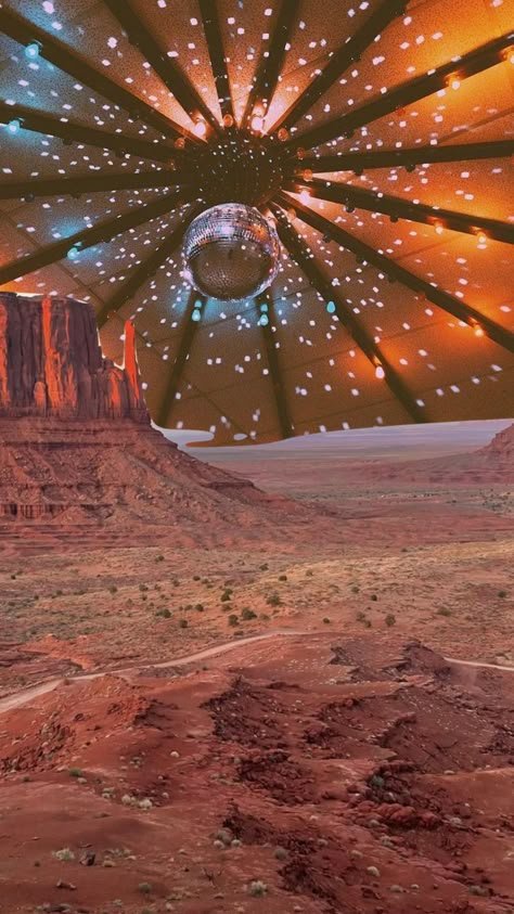 Desert 70s Aesthetic, Electric Rodeo Theme, Disco Core Aesthetic, Disco Cowboy Wallpaper, Desert Alien Aesthetic, 70s Desert Aesthetic, Western Disco Aesthetic, Desert Disco Aesthetic, Cowboy Disco Aesthetic